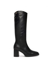 Tommy Hilfiger Kozaki Stacked Heel Leather Long Boot FW0FW08865 Czarny. Czarne kozaki damskie Tommy Hilfiger, ze skóry, bez obcasa, na słupku, bez zapięcia. Za 769.99 zł.
