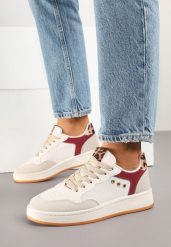 Beżowo-Bordowe Sneakersy z Ozdobnymi Przeszyciami w Streetwearowym Stylu Neoniela. Brązowe obuwie sportowe damskie Born2be, z jeansu, bez zapięcia. Za 89.99 zł.