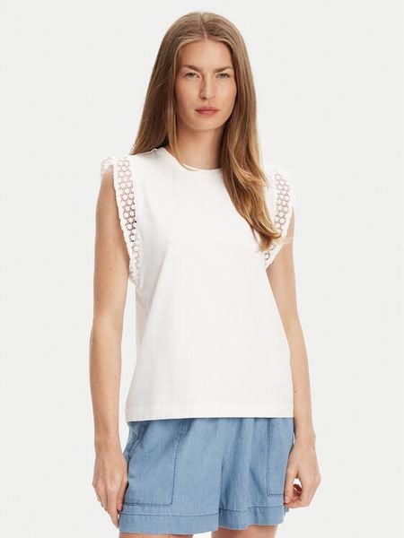 United Colors Of Benetton Bluzka 3IFVD10AC Biały Regular Fit. Białe bluzki damskie United Colors Of Benetton, m, bez wzorów, z bawełny, bez kołnierzyka, bez ramiączek. Za 79.99 zł.