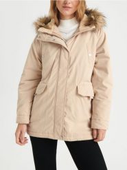 Kurtka parka z kapturem - kremowy. Białe kurtki damskie Sinsay, l, z kapturem. Za 149.99 zł.