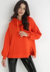 Pomarańczowa Bluza Oversize z Kapturem Kulsum. Brązowe bluzy damskie Born2be, xl, bez wzorów, z bawełny, z kapturem. Za 99.99 zł.
