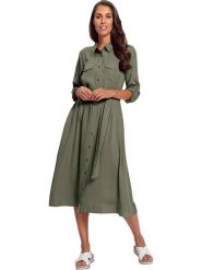 Heine Sukienka w kolorze khaki rozmiar: 36. Brązowe sukienki damskie Heine, bez wzorów, z lyocellu, bez ramiączek. Za 122.38 zł.