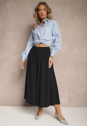 Czarne Spodnie Typu Kuloty High Waist o Szerokim Kroju z Marszczeniem Araliannis. Czarne spodnie materiałowe damskie Renee, bez wzorów, z jeansu. Za 39.99 zł.