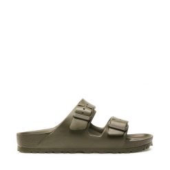 Klapki Birkenstock. Zielone klapki damskie Birkenstock, bez wzorów, bez obcasa, bez zapięcia. Za 169.99 zł.