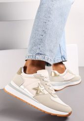 Beżowe Sneakersy przed Kostkę z Naszywką Gwiazdy Memeda. Brązowe obuwie sportowe damskie Renee, przed kostkę, bez zapięcia. Za 79.99 zł.