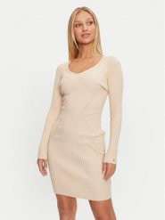 Guess Sukienka dzianinowa Isabella W4BK07 Z3HP2 Beżowy Slim Fit. Brązowe sukienki damskie Guess, z aplikacjami, z dzianiny, bez ramiączek. Za 299.99 zł.