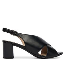 Sandały Caprice. Czarne sandały damskie Caprice, bez wzorów, bez obcasa, na słupku, bez zapięcia. Za 329.99 zł.