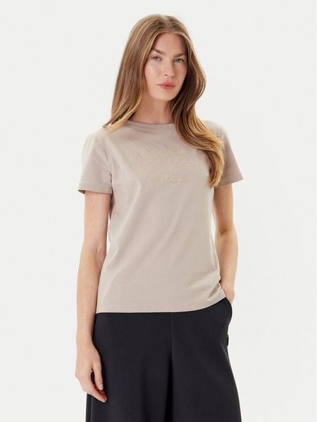 Guess T-Shirt V5YI13 J1314 Beżowy Regular Fit. Brązowe t-shirty damskie Guess, xl, z aplikacjami, z bawełny, bez kołnierzyka. Za 89.99 zł.