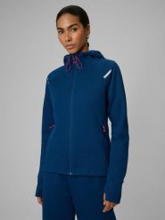 4F Bluza dresowa slim z kapturem damska - turkusowa XXL. Niebieskie kardigany damskie 4F, xxl, bez wzorów, z dresówki. Za 199.99 zł.