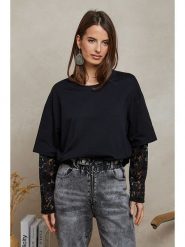 Plume Bluza "Reyne" w kolorze czarnym rozmiar: M. Czarne bluzy damskie Plume, m, bez wzorów, z koronki, bez kaptura. Za 118.56 zł.