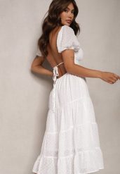 Biała Sukienka z Odkrytymi Plecami Nephia. Białe sukienki damskie Renee, bez wzorów, z tkaniny, eleganckie, bez ramiączek. W wyprzedaży za 151.99 zł.
