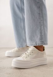 Beżowe Trampki na Grubej Podeszwie z Plecioną Cholewką Nalivera. Brązowe trampki damskie Born2be, bez wzorów, z jeansu, bez zapięcia. Za 79.99 zł.