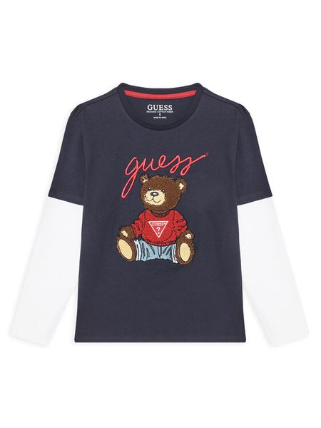Guess Bluzka L4BI13 I3Z14 Granatowy Regular Fit. Niebieskie t-shirty i koszulki chłopięce Guess, z aplikacjami, z bawełny, bez kołnierzyka, bez ramiączek. Za 79.99 zł.