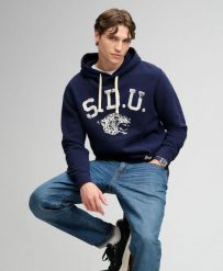 Superdry Bluza z kapturem Athletic Essentials Loose Fit z bawełny i poliestru z. Niebieskie bluzy damskie Superdry, m, bez wzorów, z bawełny, z kapturem. Za 371.85 zł.