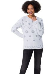 Heine Sweter w kolorze biało-szarym rozmiar: 38. Białe swetry klasyczne damskie Heine, bez kołnierzyka. Za 78.99 zł.