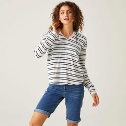 Minerve V-Neck damska bluza z kapturem. Białe bluzy damskie Regatta, bez wzorów, z bawełny, z kapturem. W wyprzedaży za 118.70 zł.