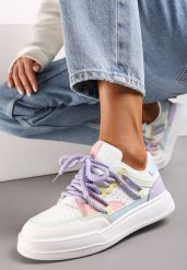 Biało-Fioletowe Sneakersy Sylvena. Białe obuwie sportowe damskie Renee, z materiału, bez zapięcia. Za 79.99 zł.