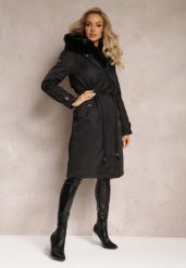 Czarna Długa Kurtka Parka Nylonowa Płaszcz z Futrzanymi Wstawkami Rinale. Czarne kurtki damskie Renee, l, bez wzorów, z futra, bez kaptura. Za 219.99 zł.
