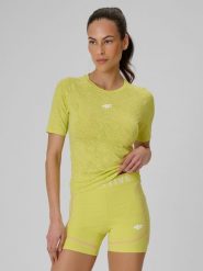 4F Koszulka treningowa slim szybkoschnąca damska - zielona M. Zielone bluzki damskie 4F, m, bez wzorów, z materiału, bez kołnierzyka, bez ramiączek. Za 119.99 zł.