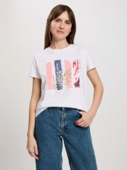 Cross Jeans Koszulka w kolorze białym rozmiar: L. Białe bluzki damskie Cross Jeans, l, bez wzorów, z jeansu, bez kołnierzyka, bez ramiączek. Za 57.20 zł.