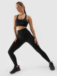 4F Legginsy treningowe bezszwowe damskie - czarne XS/S. Czarne legginsy damskie 4F, l, bez wzorów, z dzianiny, z podwyższonym stanem, na fitness i siłownię. W wyprzedaży za 79.99 zł.