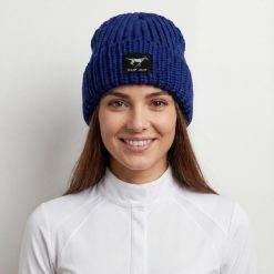 Zimowa czapka jeździecka GALOP WEAR - gruba, 100% wełna merino. Niebieskie czapki damskie GALOP WEAR, na zimę, z aplikacjami, z gumy. Za 189.00 zł.