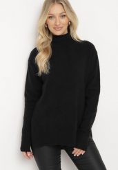 Czarny Klasyczny Golf o Asymetrycznym Kroju z Dłuższym Tyłem Viattira. Czarne golfy damskie Born2be, m, bez wzorów, z jeansu, bez ramiączek. Za 129.99 zł.