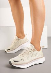 Beżowe Sneakersy na Piankowej Podeszwie z Geometrycznymi Zdobieniami Uliolisa. Brązowe obuwie sportowe damskie Born2be, z jeansu, bez zapięcia. Za 89.99 zł.