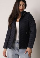 Granatowa Pikowana Kurtka Przejściowa z Ozdobną Lamówką przy Kapturze Tidorna. Niebieskie kurtki damskie Born2be, l, bez wzorów, z jeansu, bez kaptura. Za 99.99 zł.