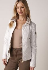 Biała Dwustronna Kurtka Pikowana Ozdobiona Naszywką i Panterką Nemopis. Białe kurtki damskie Born2be, l, z aplikacjami, z jeansu, bez kaptura. Za 139.99 zł.