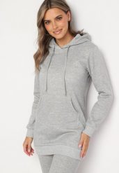 Jasnoszara Bluza z Bawełną z Kapturem Ozdobiona Sznurkami Mivonia. Szare bluzy damskie Born2be, l, bez wzorów, z bawełny, z kapturem. Za 59.99 zł.
