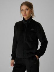 4F Bluza welurowa regular bez kaptura damska - czarna XS. Czarne bluzy damskie 4F, xs, bez wzorów, z materiału, bez kaptura. Za 179.99 zł.