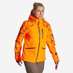 Kurtka outdoor damska wodoodporna Solognac Supertrack fluo. Brązowe kurtki damskie SOLOGNAC, m, bez wzorów, z poliesteru, bez kaptura. Za 499.99 zł.