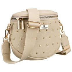 Beżowa nerka damska ze skóry ekologicznej ozdobiona ćwiekami - Peterson. Brązowe nerki i saszetki damskie Peterson, bez wzorów, ze skóry ekologicznej. Za 70.00 zł.