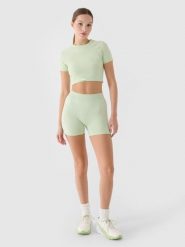 4F Legginsy krótkie treningowe damskie - turkusowe M/L. Niebieskie legginsy sportowe damskie 4F, l, bez wzorów, z dzianiny, z podwyższonym stanem, na fitness i siłownię. Za 29.99 zł.