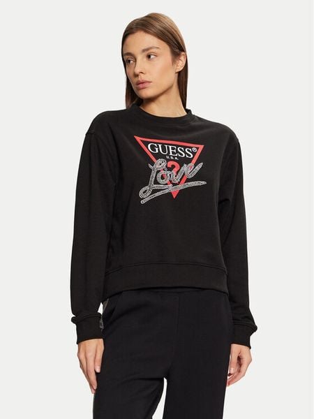 Guess Bluza W5RQ04 KB683 Czarny Regular Fit. Czarne bluzy damskie Guess, xs, z aplikacjami, z syntetyku, bez kaptura. Za 219.99 zł.