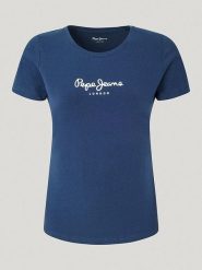Pepe Jeans Koszulka "New Virgina" w kolorze granatowym rozmiar: L. Niebieskie bluzki damskie Pepe Jeans, l, bez wzorów, z jeansu, bez kołnierzyka, bez ramiączek. Za 100.99 zł.