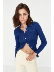 Trendyol Kardigan w kolorze granatowym rozmiar: L. Niebieskie kardigany damskie Trendyol, l, bez wzorów, prążkowane. Za 73.99 zł.