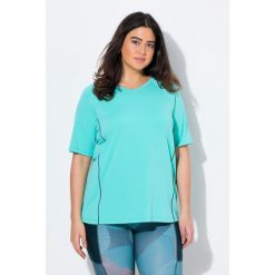 Damskie T-shirt ochrona UV 50+ dekolt w serek rękaw 1/2. Niebieskie koszulki sportowe damskie Ulla Popken, plus size, bez wzorów, z elastanu, bez ramiączek. Za 179.99 zł.