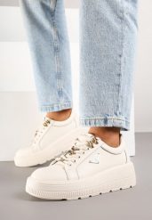 Beżowe Sneakersy na Grubej Podeszwie ze Skóry Naturalnej z Trójkątną Ozdobą Dollassea. Brązowe obuwie sportowe damskie Born2be, z jeansu, bez zapięcia. Za 199.99 zł.