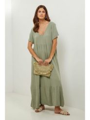 Lin Passion Lniana sukienka w kolorze zielonym rozmiar: 38/40. Zielone sukienki damskie Lin Passion, bez wzorów, ze lnu, klasyczne, bez ramiączek. Za 126.75 zł.