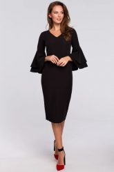 Ołówkowa sukienka midi z bufiastymi rękawami czarna. Czarne sukienki damskie Makover, z aplikacjami, z elastanu, eleganckie, bez ramiączek. Za 309.00 zł.