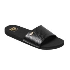 Klapki basenowe damskie REEF Bliss Nights Slide. Czarne klapki damskie Reef, bez wzorów, bez obcasa, bez zapięcia. Za 119.99 zł.