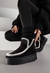 Czarne Śniegowce na Grubej Podeszwie z Haftem Maretusa. Czarne śniegowce damskie Born2be, z jeansu. Za 79.99 zł.