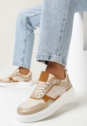 Beżowe Sneakersy na Niskiej Platformie z Tweedową Wstawką Niman. Brązowe obuwie sportowe damskie Born2be, bez zapięcia. Za 89.99 zł.