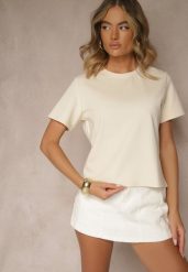 Beżowy Klasyczny T-shirt z Grubszej Bawełny Tiavone. Brązowe t-shirty damskie Renee, m, bez wzorów, z bawełny, bez kołnierzyka. Za 54.99 zł.