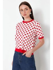 Trendyol Koszulka w kolorze czerwono-białym rozmiar: M. Białe koszulki damskie Trendyol, m, bez wzorów, bez kołnierzyka, bez ramiączek. Za 66.00 zł.