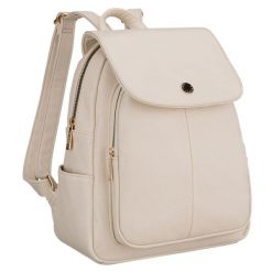 Beżowy plecak damski mały ze skóry ekologicznej miejski z klapką elegancki Peterson PTN MBP-14-F19. Brązowe plecaki Peterson, bez wzorów, ze skóry ekologicznej. Za 87.99 zł.