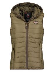Geographical Norway Kamizelka pikowana "Vatika" w kolorze khaki rozmiar: M. Brązowe kamizelki damskie Geographical Norway, m, z aplikacjami, bez kaptura. Za 144.92 zł.