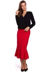 Czarna Stylowa Bluzka z Kopertowym Dekoltem. Czarne bluzki damskie MAKEOVER, l, bez wzorów, z elastanu, eleganckie, bez kołnierzyka, bez ramiączek. Za 154.90 zł.